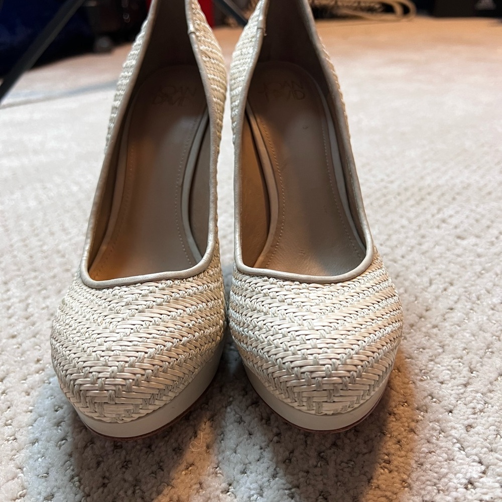 Joan & David Leather Woven Platform Heels